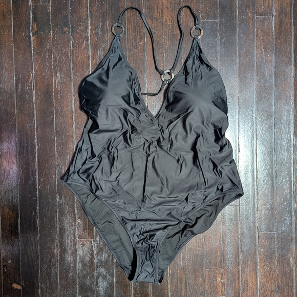 J. Crew Other - Reimagined By J. Crew Black Cross Back Leopard Accent One Piece Swimsuit